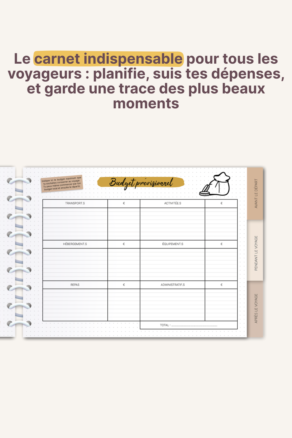 Journal de voyage page budget