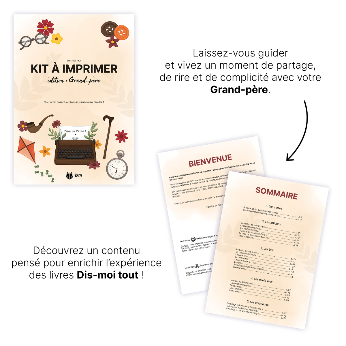 KIT À IMPRIMER - Grand-père - Souvenir créatif, DIY, cartes et jeux
