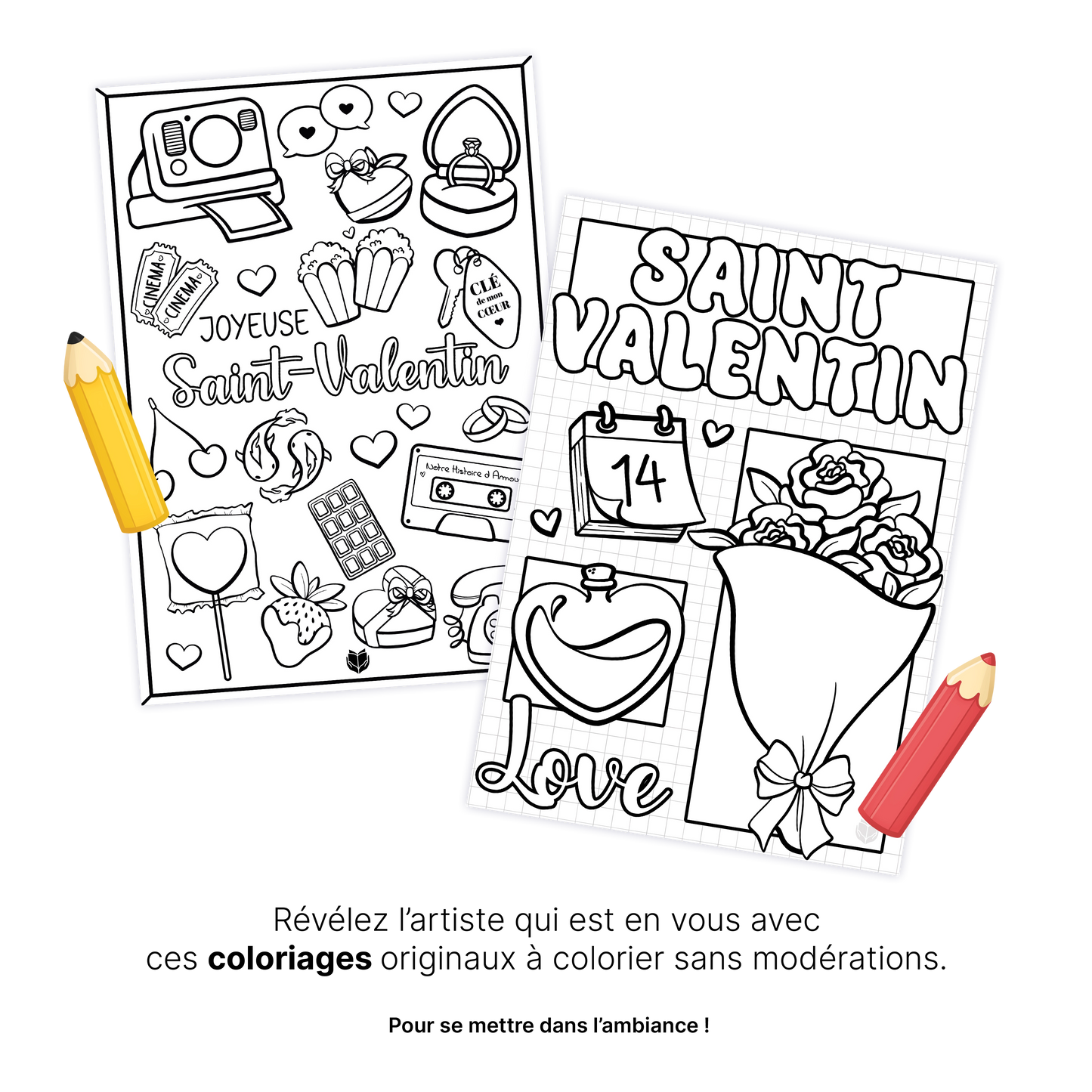 Coloriages Saint-Valentin 2026 – À télécharger & imprimer