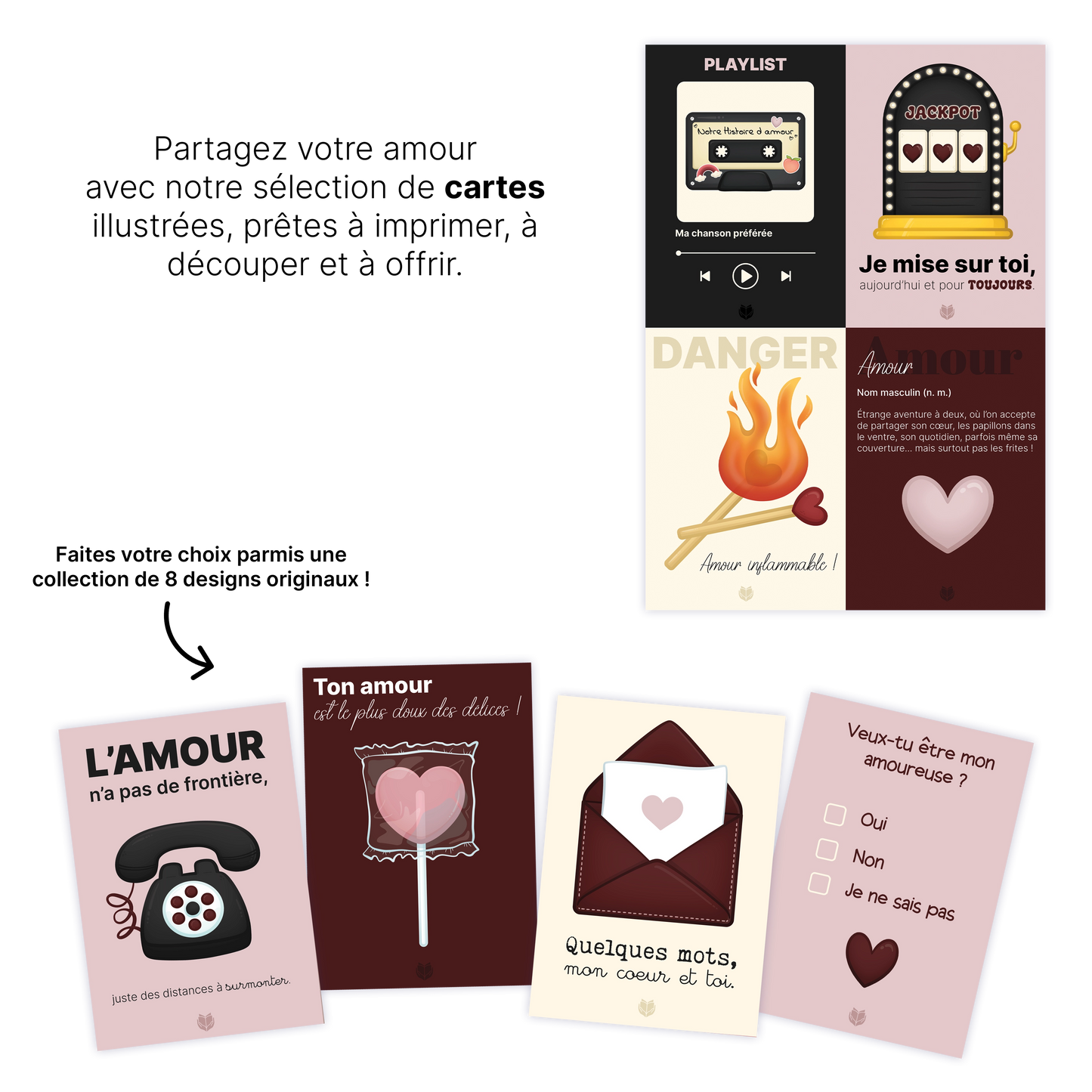 KIT À IMPRIMER - Saint-Valentin  - Souvenir créatif, DIY, cartes et jeux