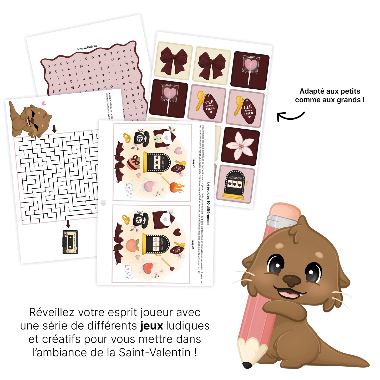 KIT À IMPRIMER - Saint-Valentin  - Souvenir créatif, DIY, cartes et jeux