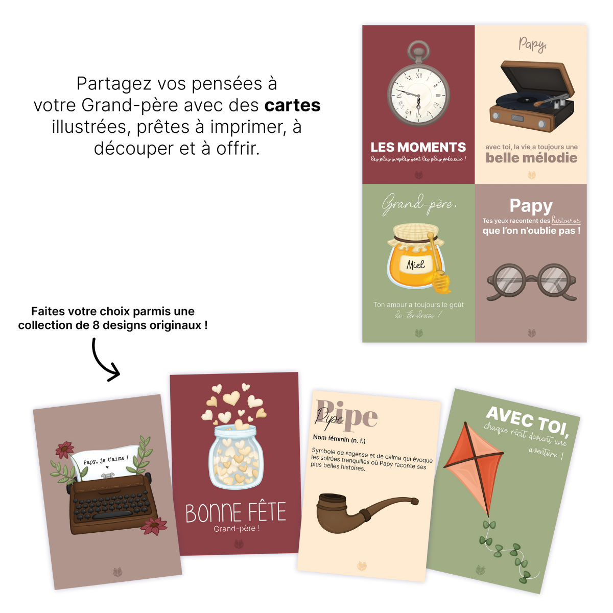 KIT À IMPRIMER - Grand-père - Souvenir créatif, DIY, cartes et jeux