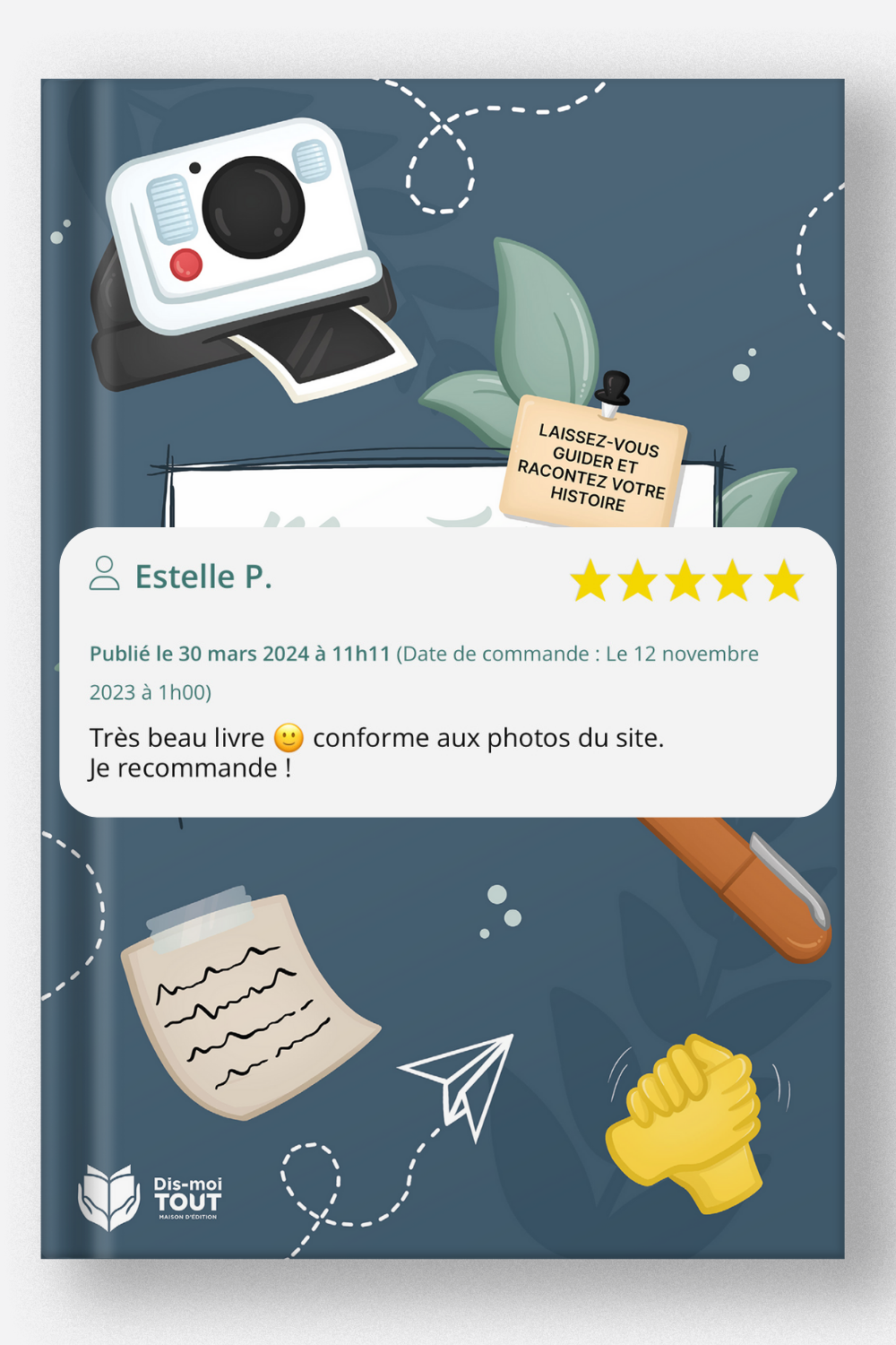 Avis client avec le livre "Mon frère, Dis-moi tout" en fond