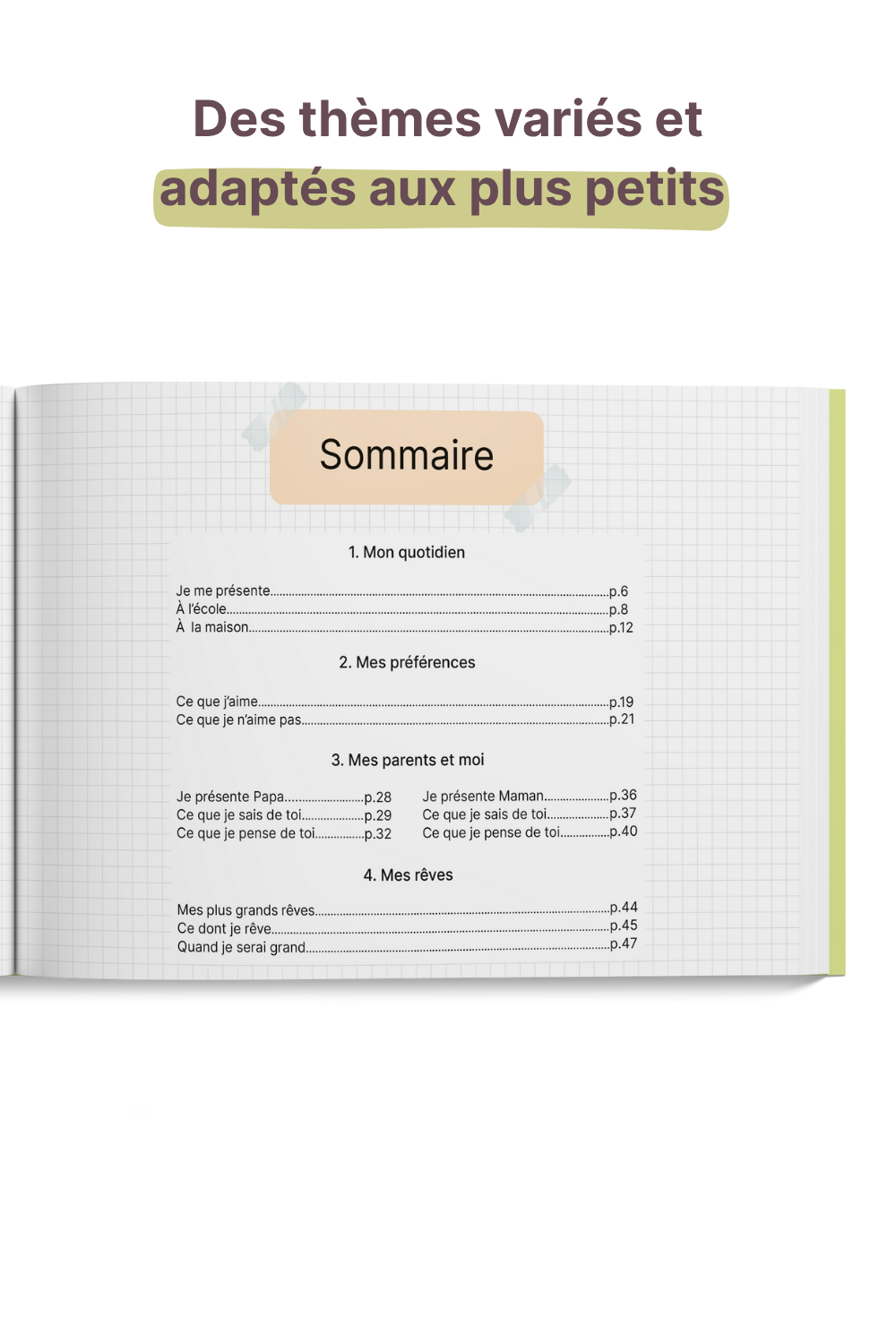 le sommaire clair du Livre papa et maman, je vous dis tout
