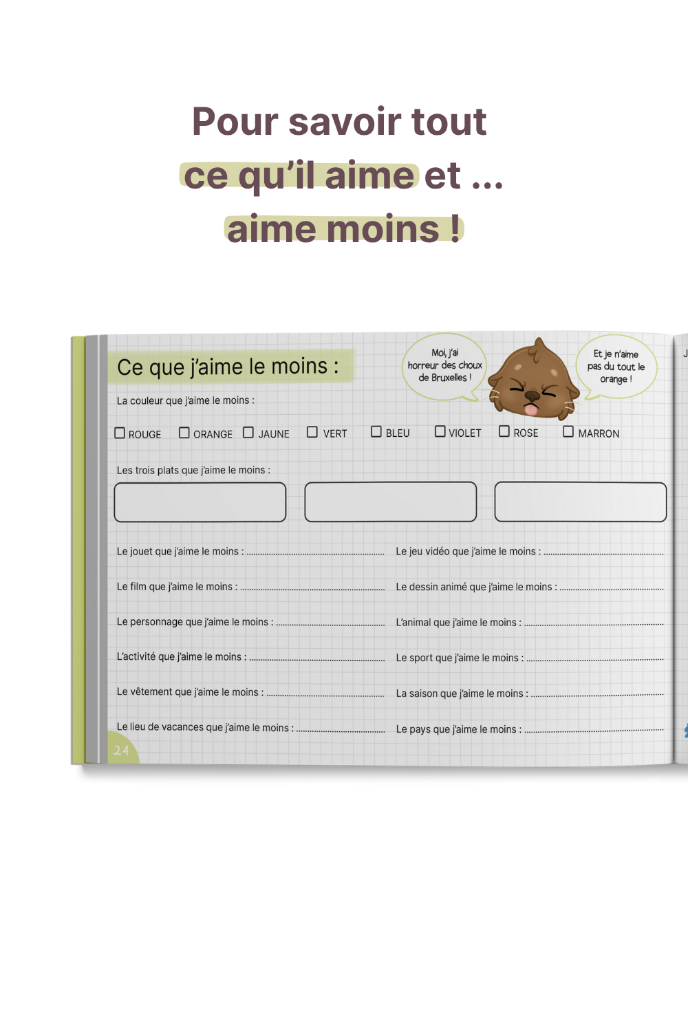 Livre papa et maman, je vous dis tout ouvert sur la page des goûts