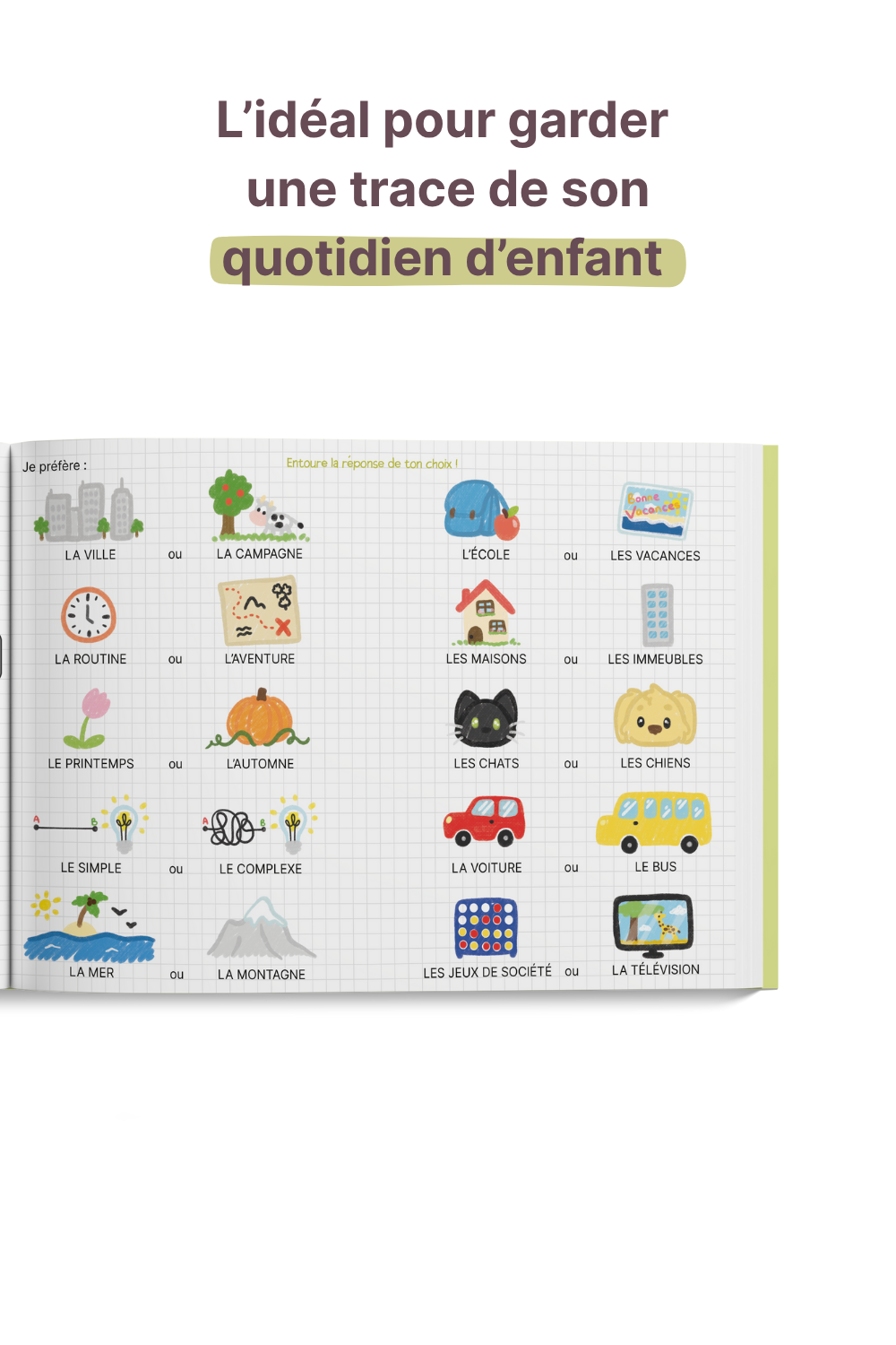 Livre papa et maman, je vous dis tout avec une page sur les préférences de l'enfant